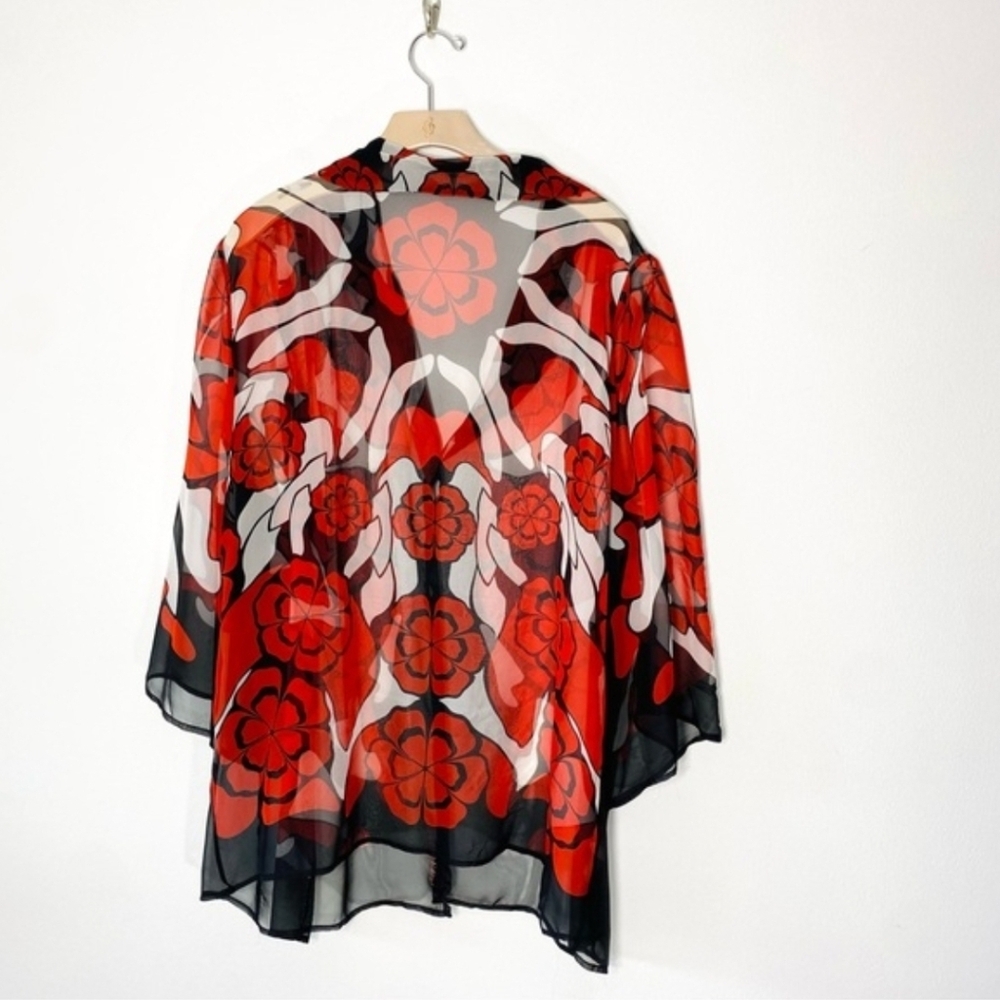 NEW Custom Alexander McQueen Black Red Floral Floral Sheer Kimono Blouse Top
